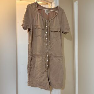 Guess Los Angeles Beige/Tan 100% Tencel Button Up Drawstring Romper Size 10